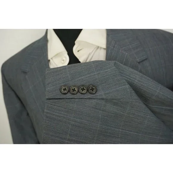 Oxxford Clothes Non Pareil Onwentsia Blue Windowpane Wool Sport Coat Jacket 44L